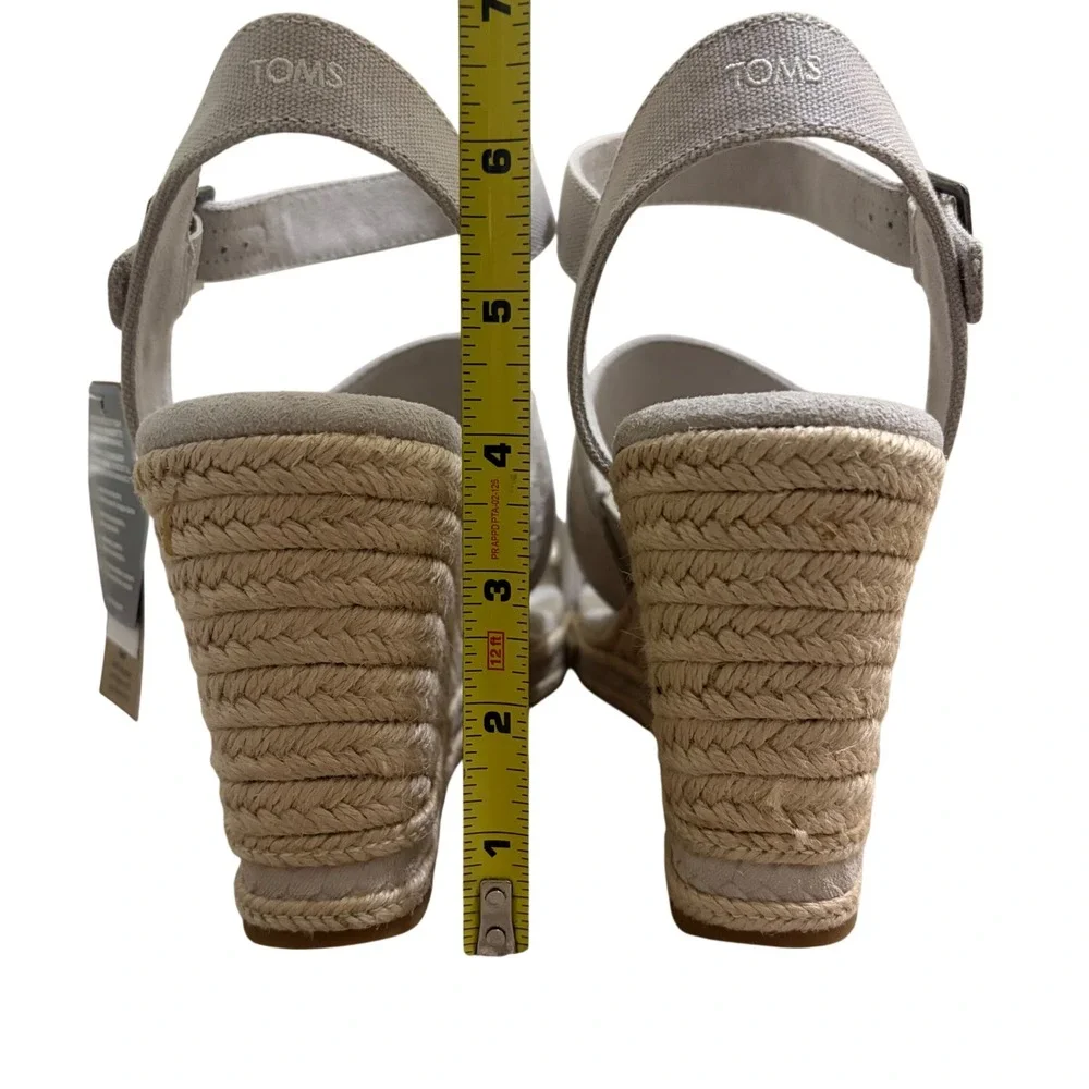 NEW TOMS Madelyn Pebble Grey Wedge Sandals Sz 12 Canvas Braided Suede Espadrille